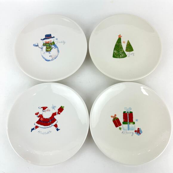 Pier 1 Imports 4 Assorted Appetizer Hors d'oeuvre Plates Christmas Holiday - Picture 1 of 9